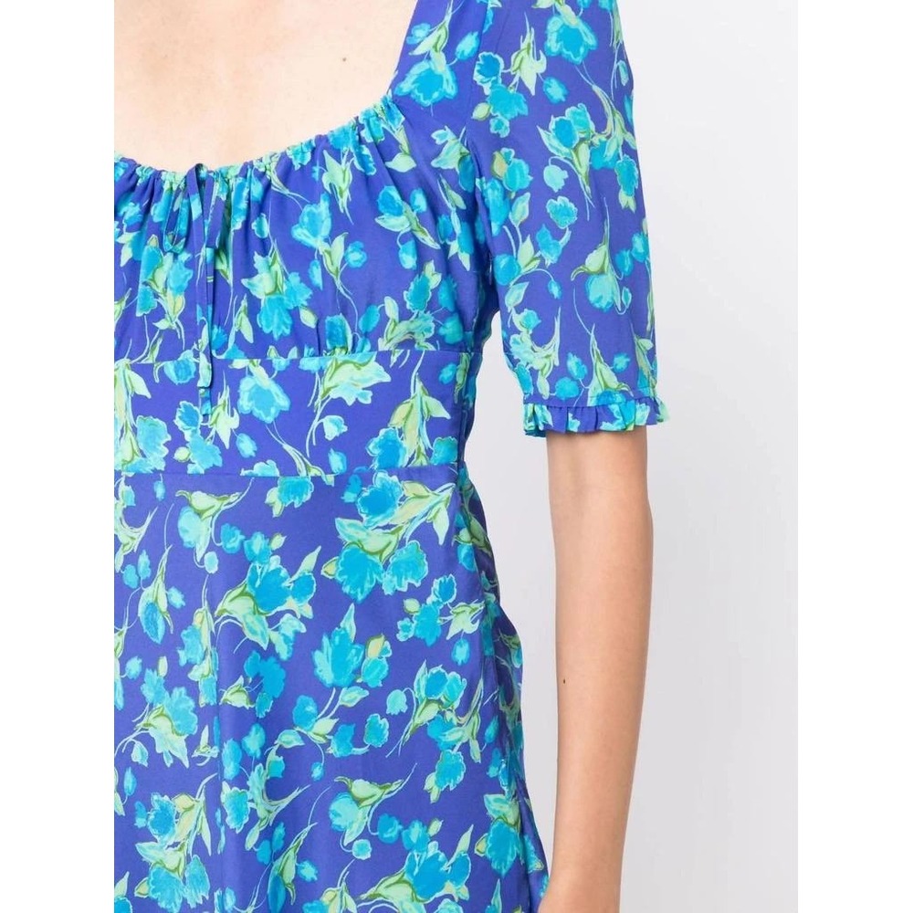 RIXO Lilita Floral Dress Short Sleeve Babydoll Sweetheart Neck 100% Silk Size 10 - Picture 3 of 7